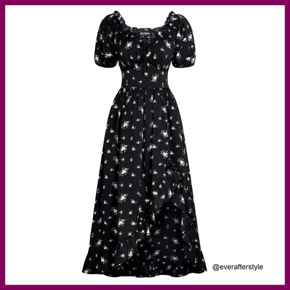 Corset Maxi Dress with Pockets Elegant Cottagecore Renaissance Ruffle Flowy
